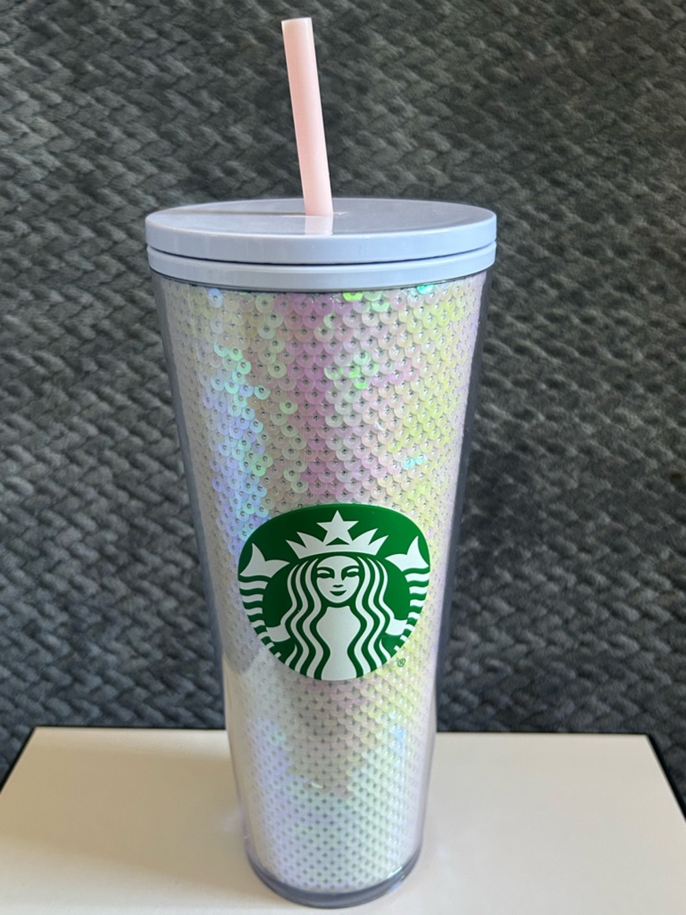 Starbucks Iridescent Pink Sequin Tumbler with Pink Straw